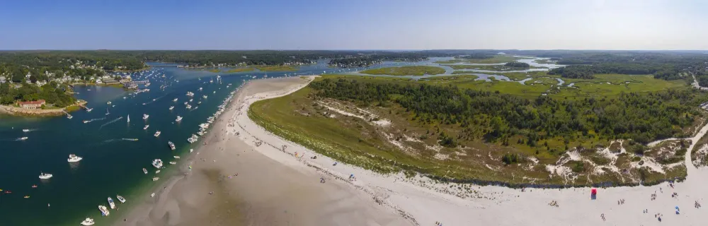 Aerial view of Wingaersheek Beach on Gloucester, Cape Ann